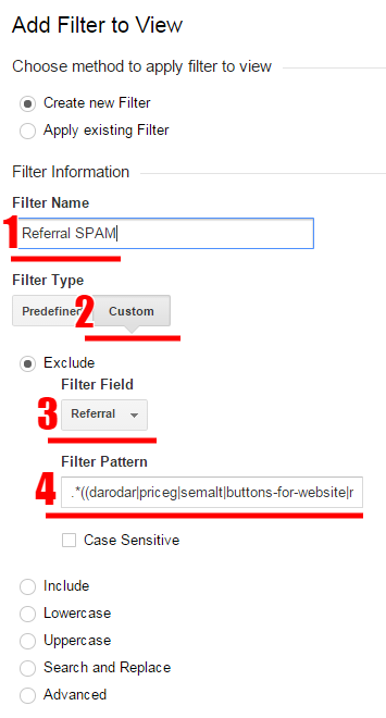 creare filtru nou excludere trafic google analytics - pas 3